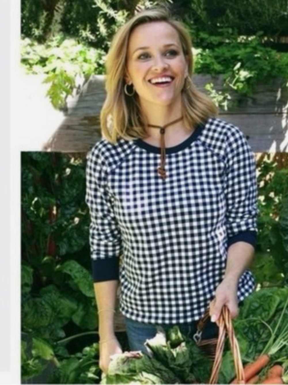 Draper James Women’s Navy & White Gingham Crewneck Top - Natalie